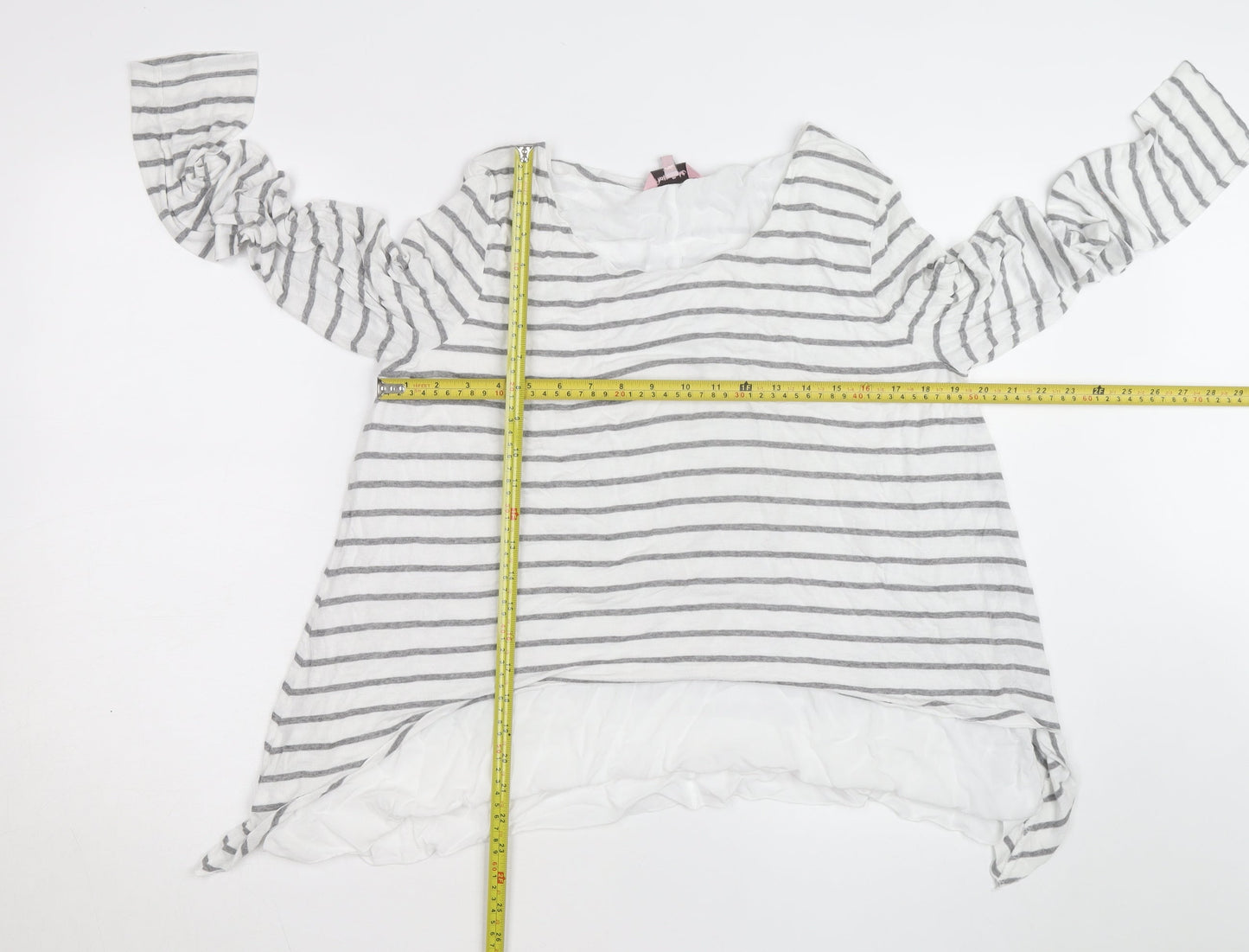 Phase Eight Women's White Grey Striped Long Sleeve Cotton Modal Top Size 16