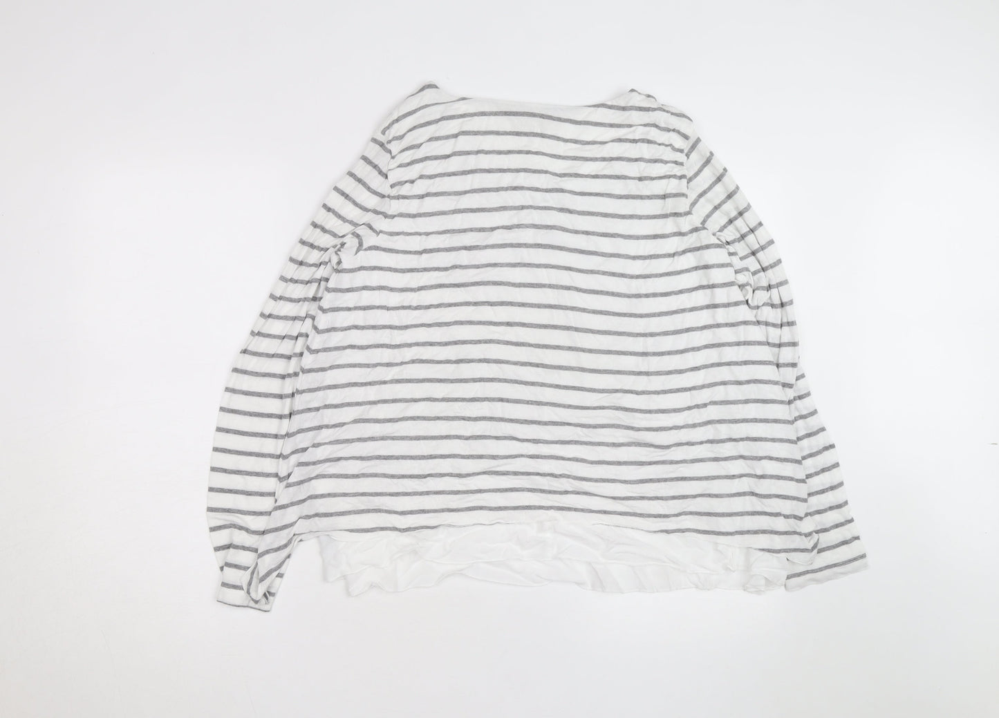 Phase Eight Women's White Grey Striped Long Sleeve Cotton Modal Top Size 16