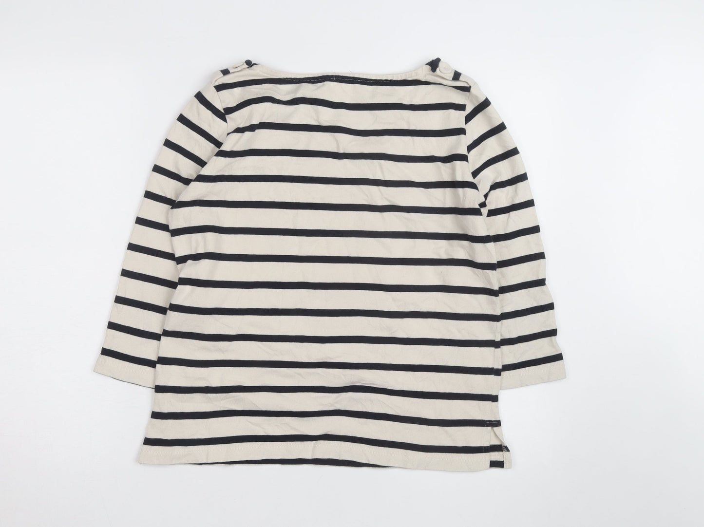 Jigsaw Women's Beige Navy Stripe 3/4 Sleeve Cotton Boat Neck T-Shirt L