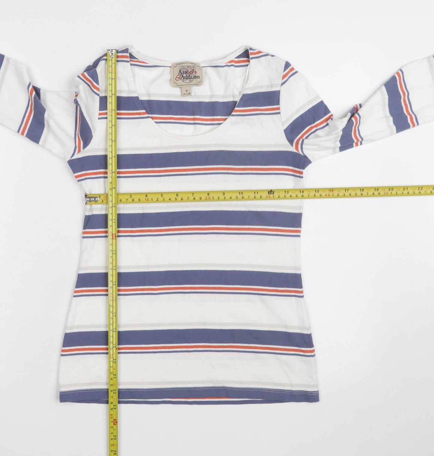 Arabella and Addison Womens Multicoloured Striped 3/4 Sleeve Cotton Top Size 12