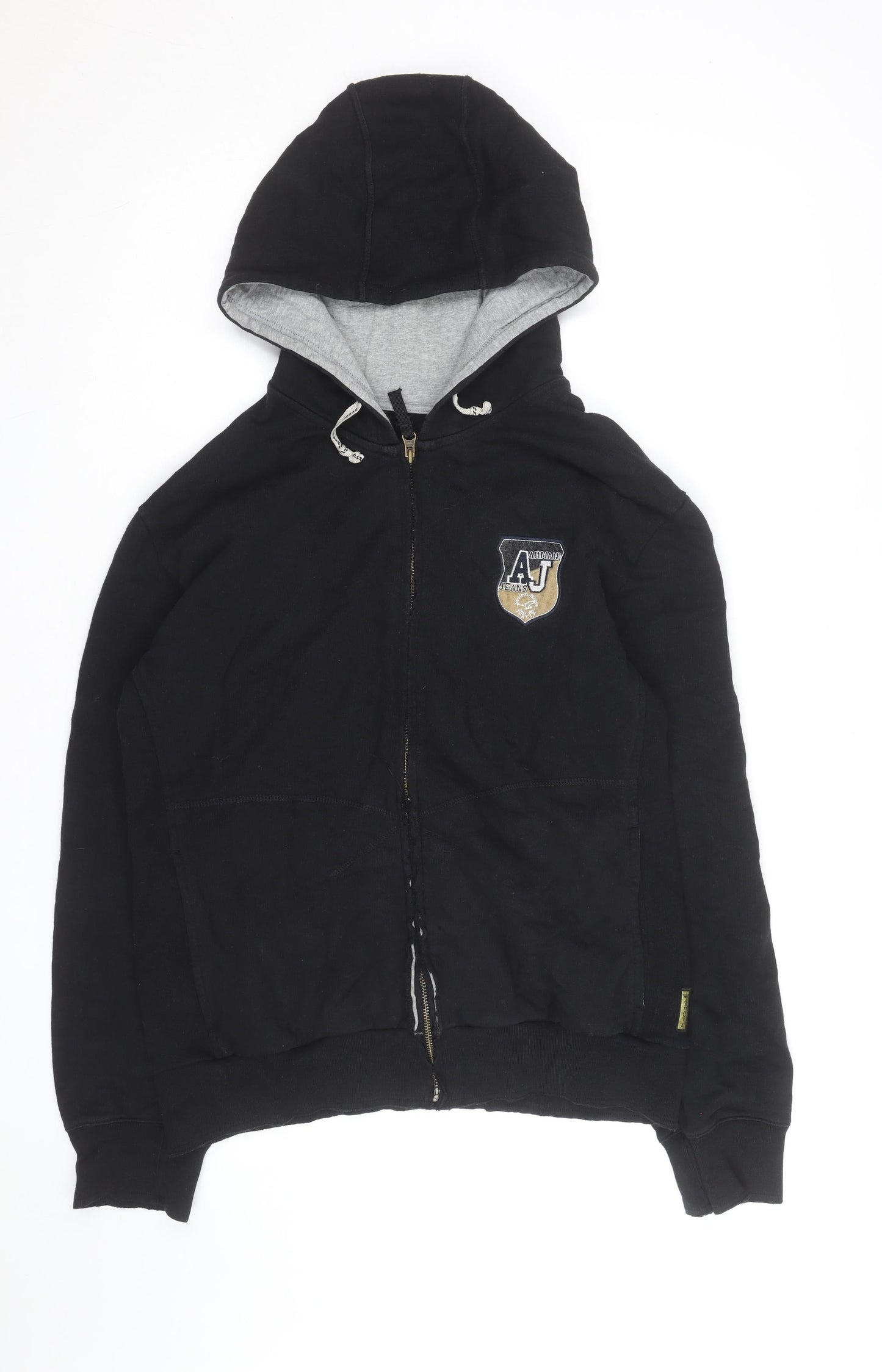 Armani Jeans Men's Black Full Zip Hoodie L Embroidered Logo Design