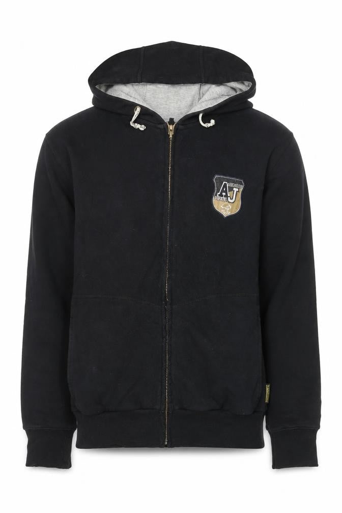 Armani Jeans Men's Black Full Zip Hoodie L Embroidered Logo Design