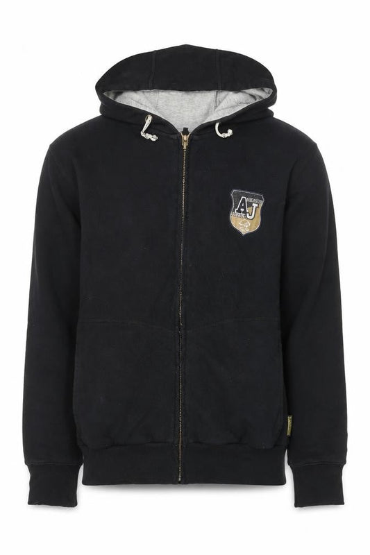 Armani Jeans Men's Black Full Zip Hoodie L Embroidered Logo Design