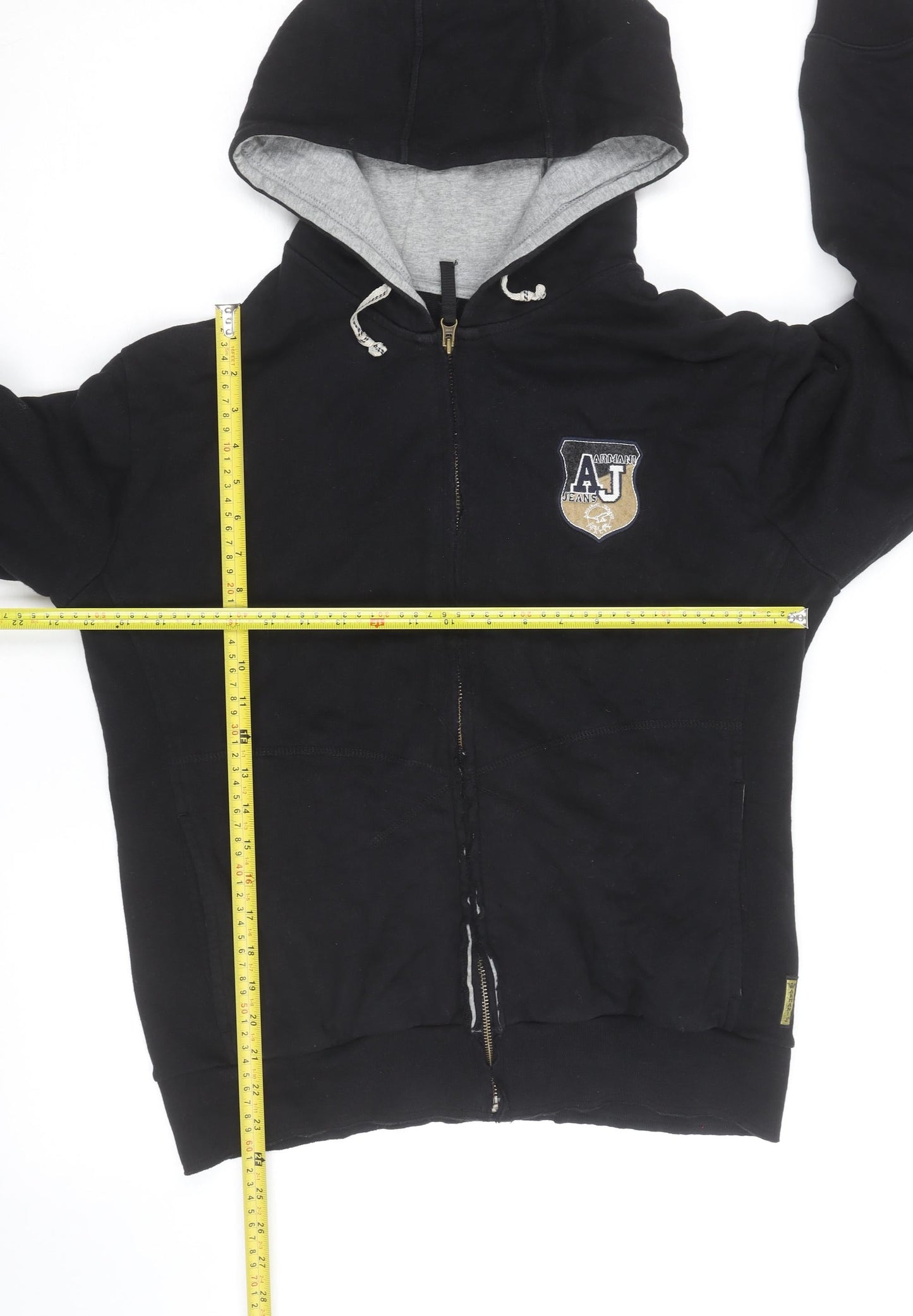 Armani Jeans Men's Black Full Zip Hoodie L Embroidered Logo Design