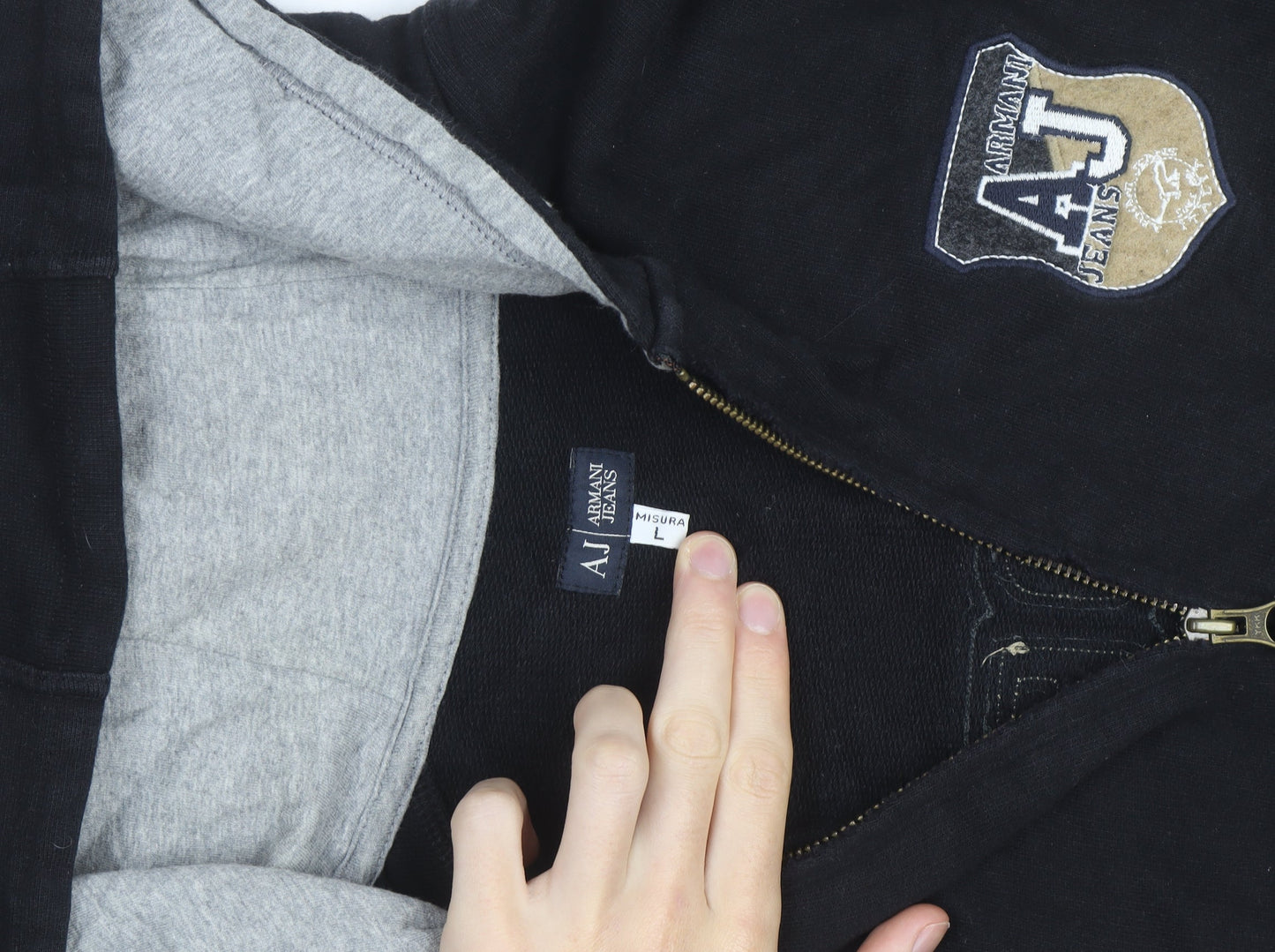 Armani Jeans Men's Black Full Zip Hoodie L Embroidered Logo Design
