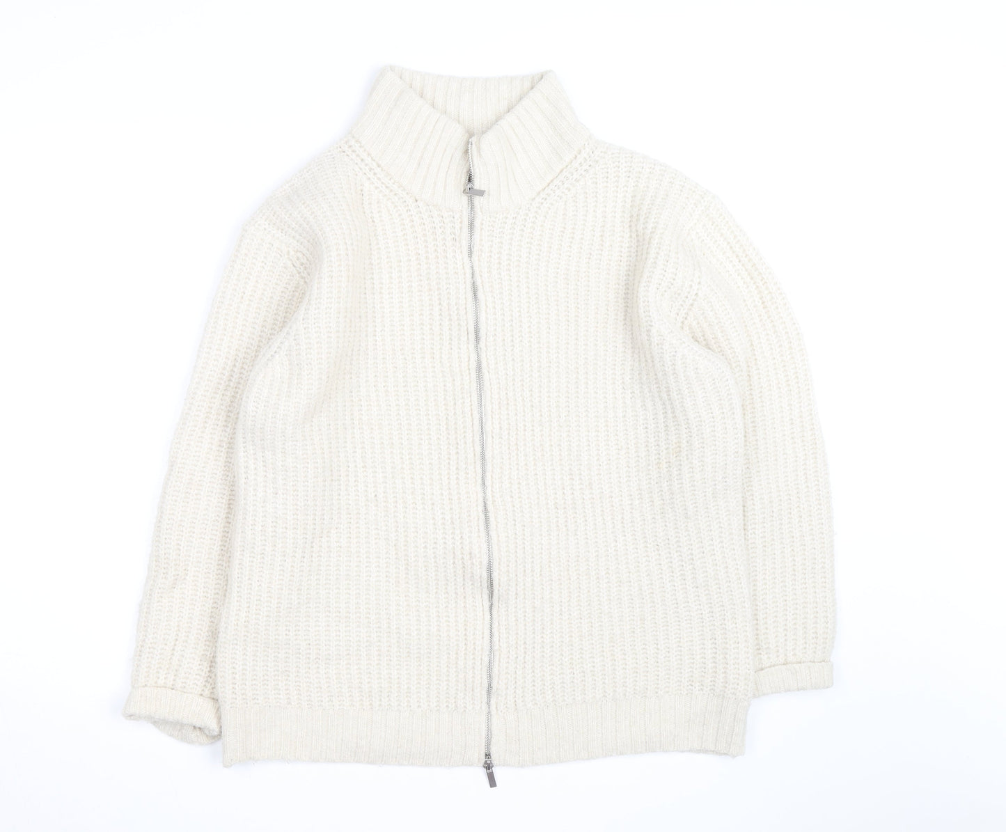 Next Men’s Ivory Chunky Knit Full Zip Wool Blend Jumper M