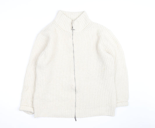 Next Men’s Ivory Chunky Knit Full Zip Wool Blend Jumper M