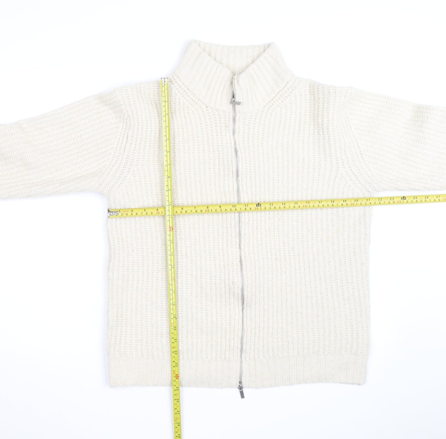 Next Men’s Ivory Chunky Knit Full Zip Wool Blend Jumper M