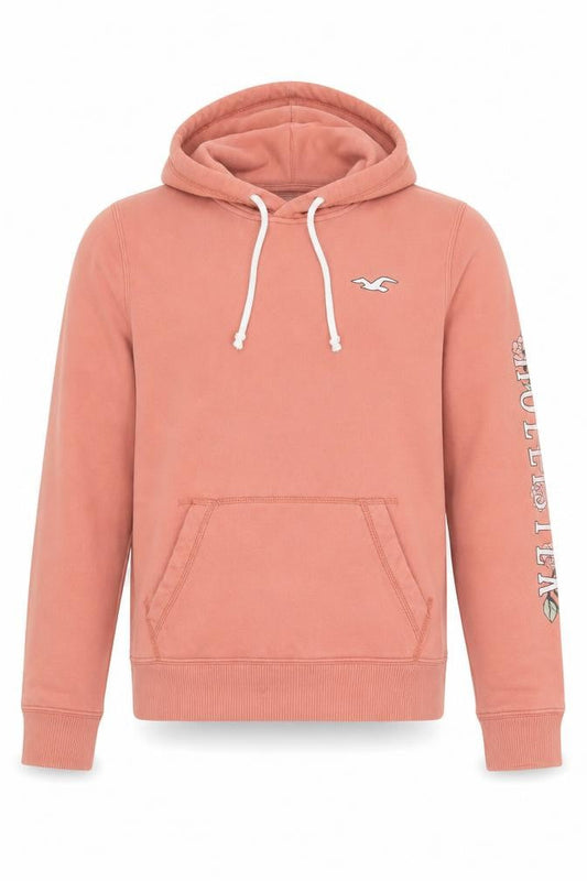 Hollister Men’s Pink Pullover Hoodie S Regular Fit Logo Fleece