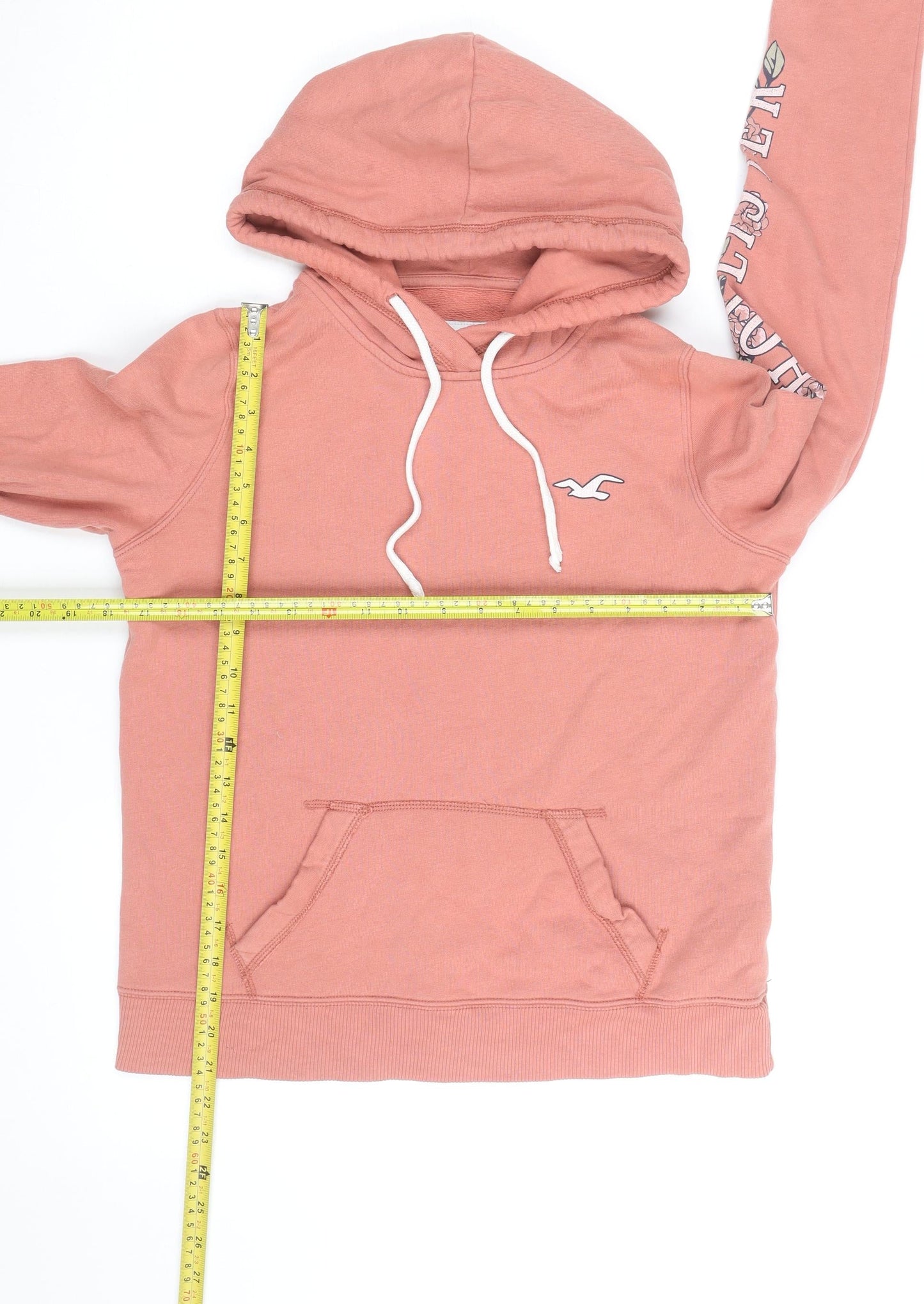 Hollister Men’s Pink Pullover Hoodie S Regular Fit Logo Fleece