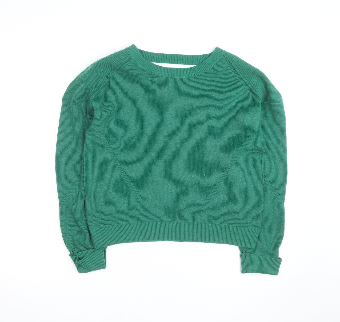 Oliver Bonas Women Green Knit Cotton Blend Crew Neck Jumper M