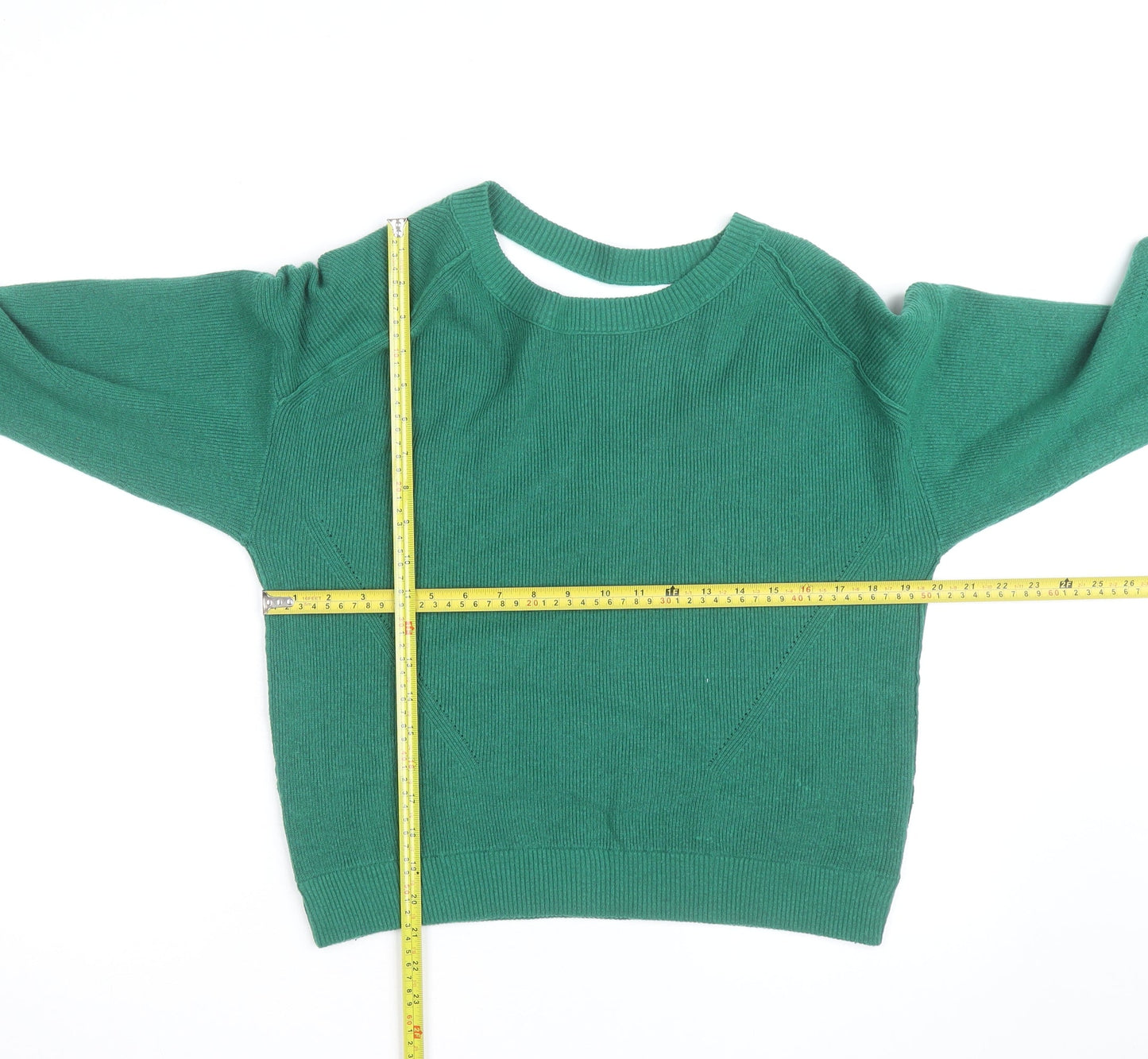 Oliver Bonas Women Green Knit Cotton Blend Crew Neck Jumper M