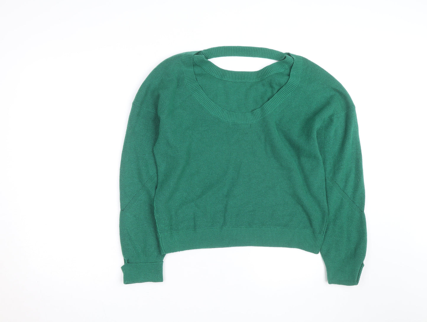 Oliver Bonas Women Green Knit Cotton Blend Crew Neck Jumper M