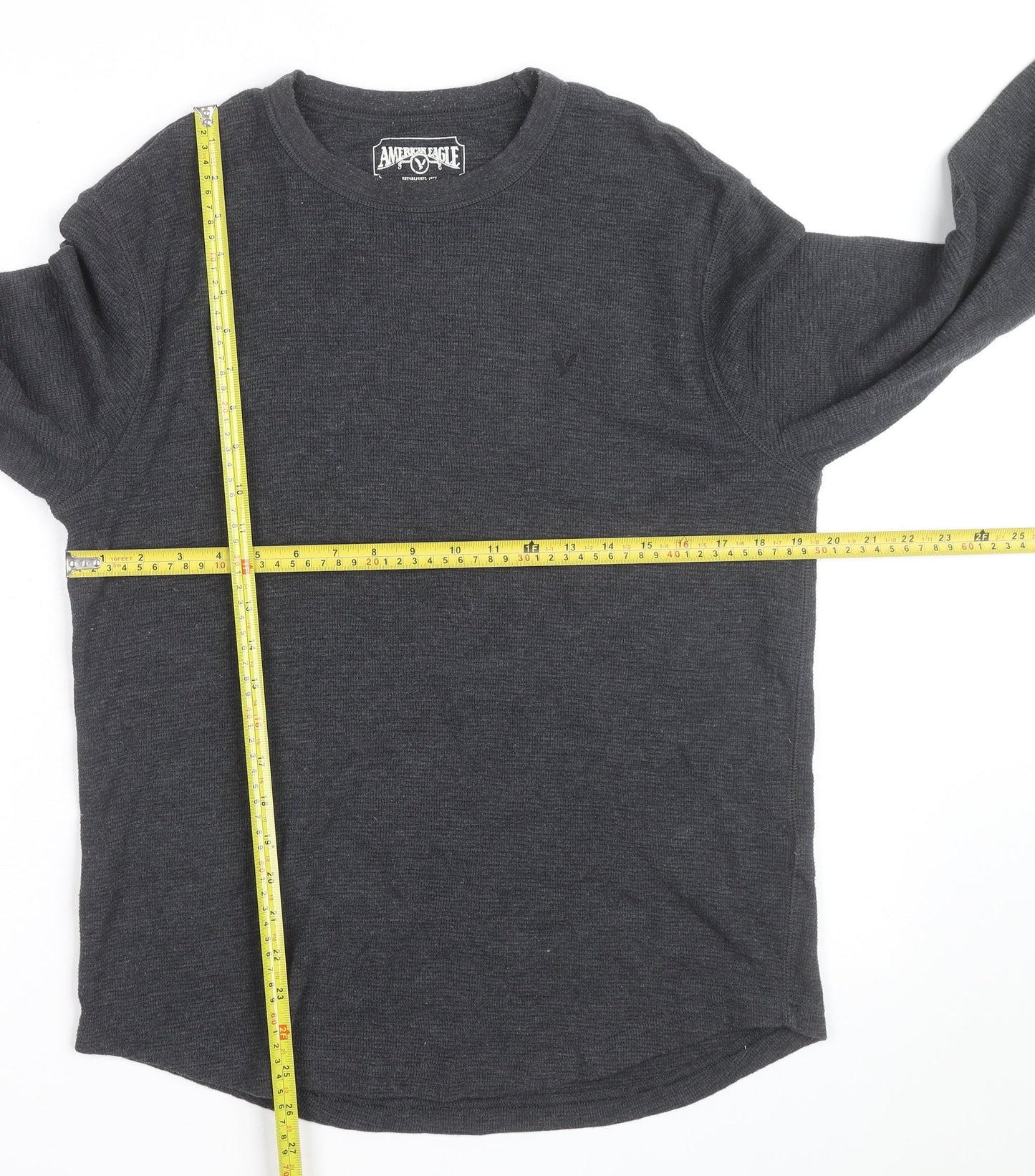 American Eagle Men Grey Waffle Knit Pullover Jumper M