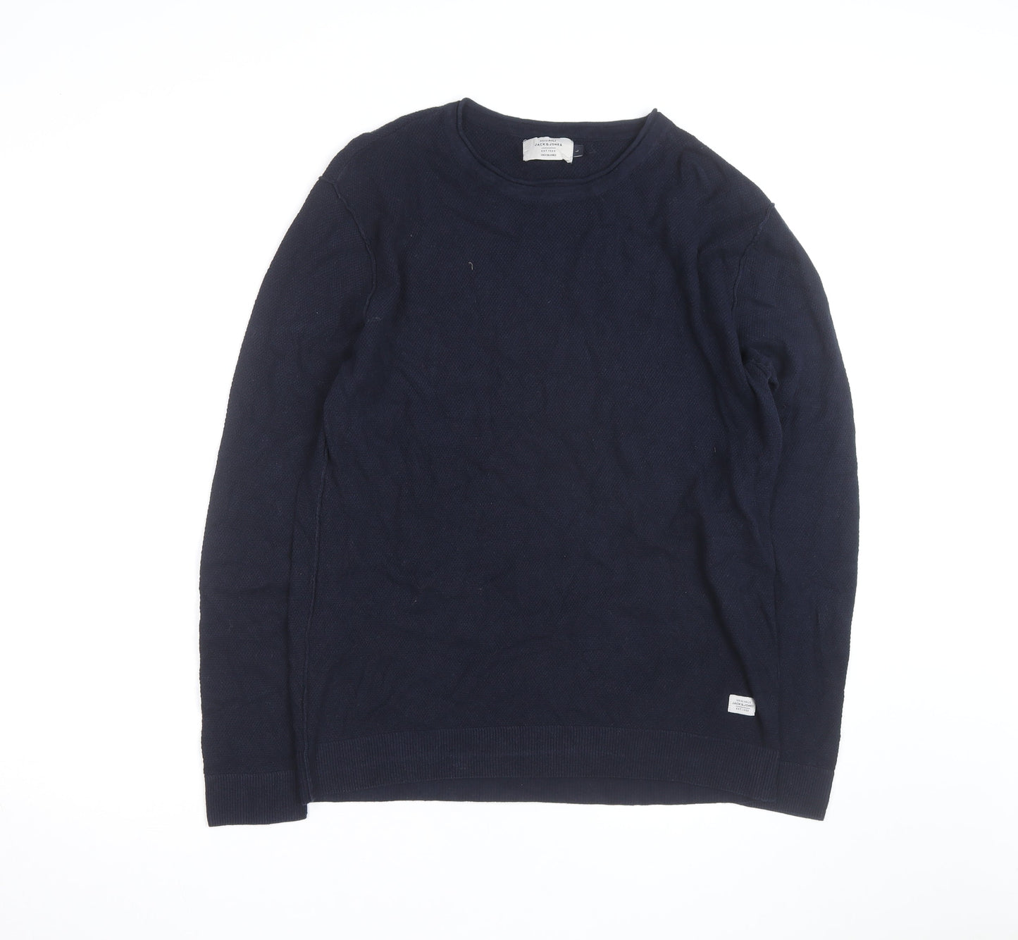 Jack & Jones Men's Blue Cotton Crew Neck Pullover Jumper Size L