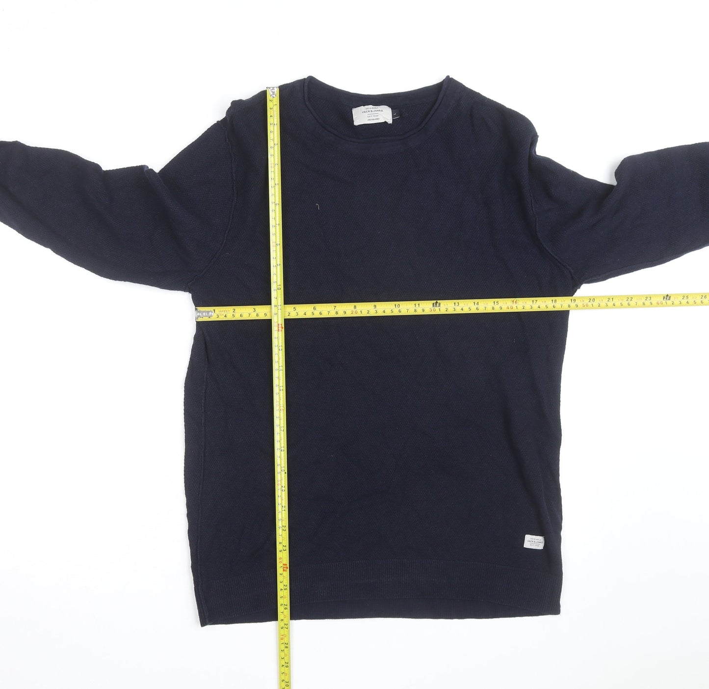 Jack & Jones Men's Blue Cotton Crew Neck Pullover Jumper Size L
