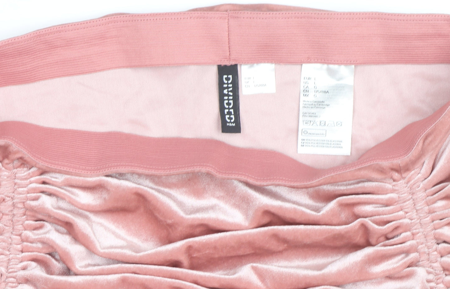 H&M Divided Women’s Pink Velvet Mini Skirt Size L Ruched Drawstring