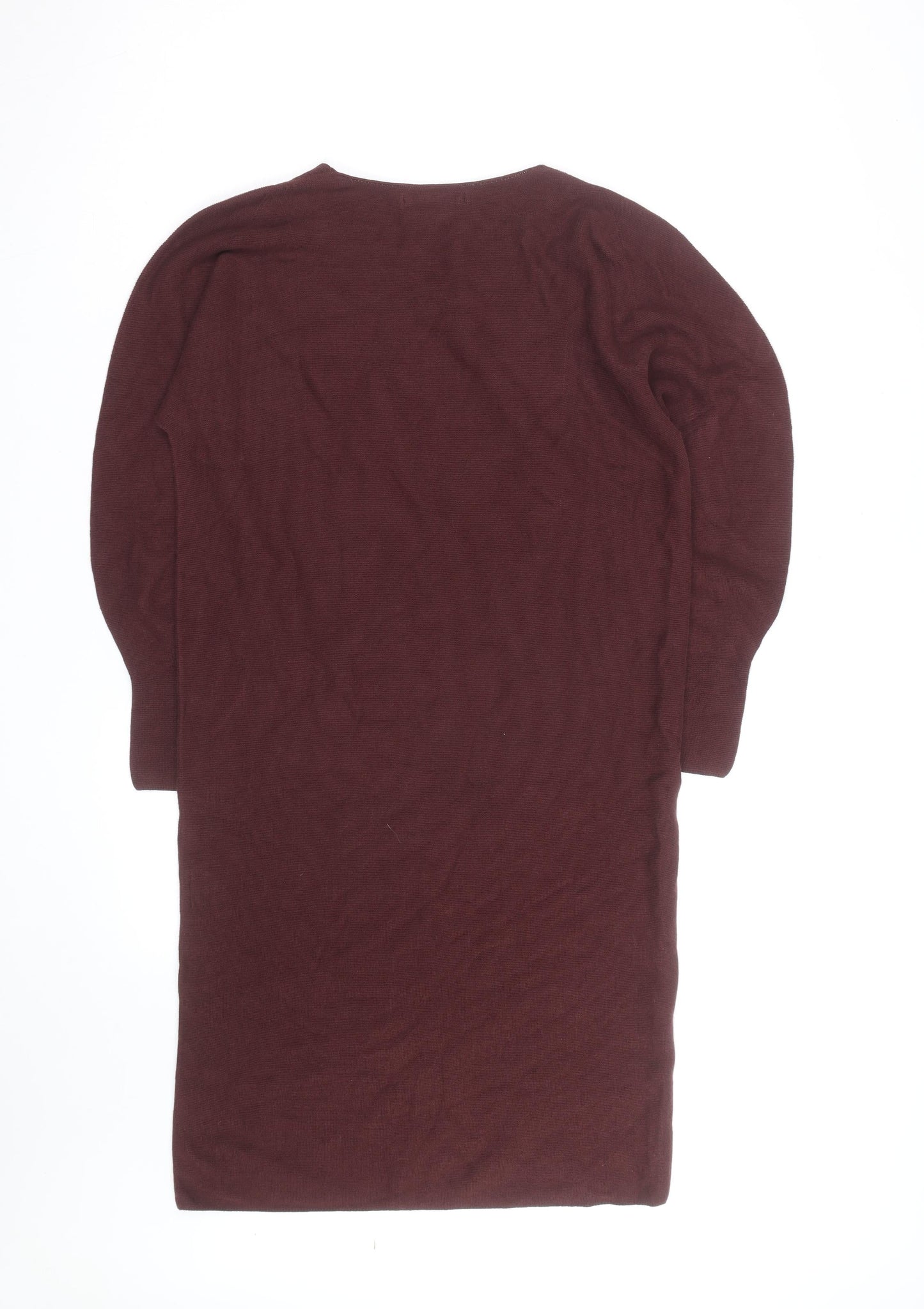 Uniqlo Women Brown Wool V-Neck Long Sleeve Knee Length Sweater Dress XS