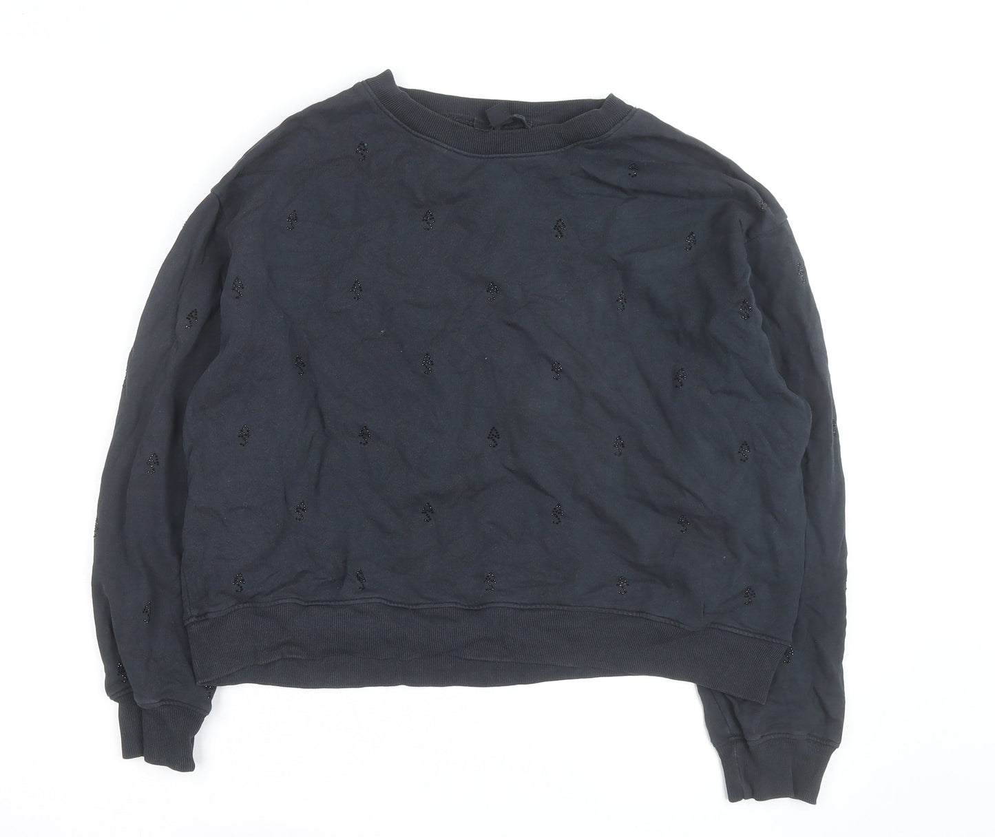 AllSaints Women Black Beaded Crew Neck Pullover Sweatshirt Medium