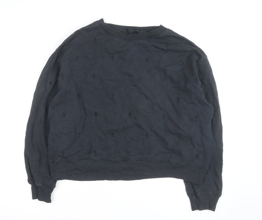 AllSaints Women Black Beaded Crew Neck Pullover Sweatshirt Medium