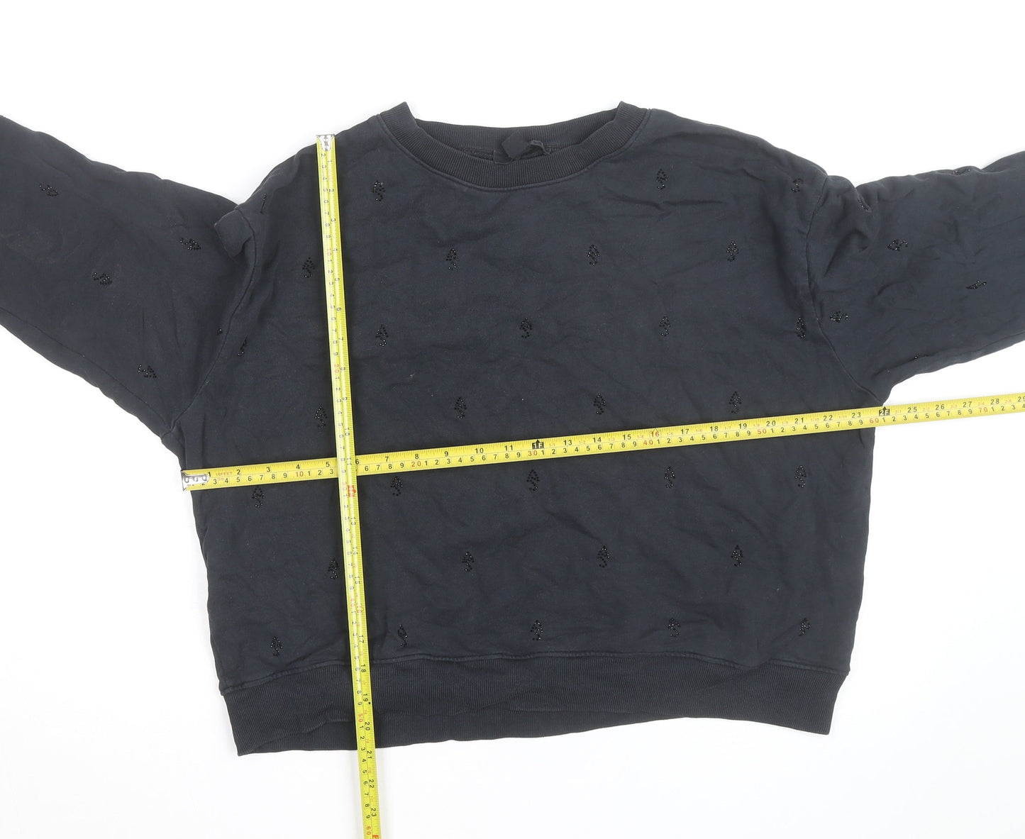 AllSaints Women Black Beaded Crew Neck Pullover Sweatshirt Medium