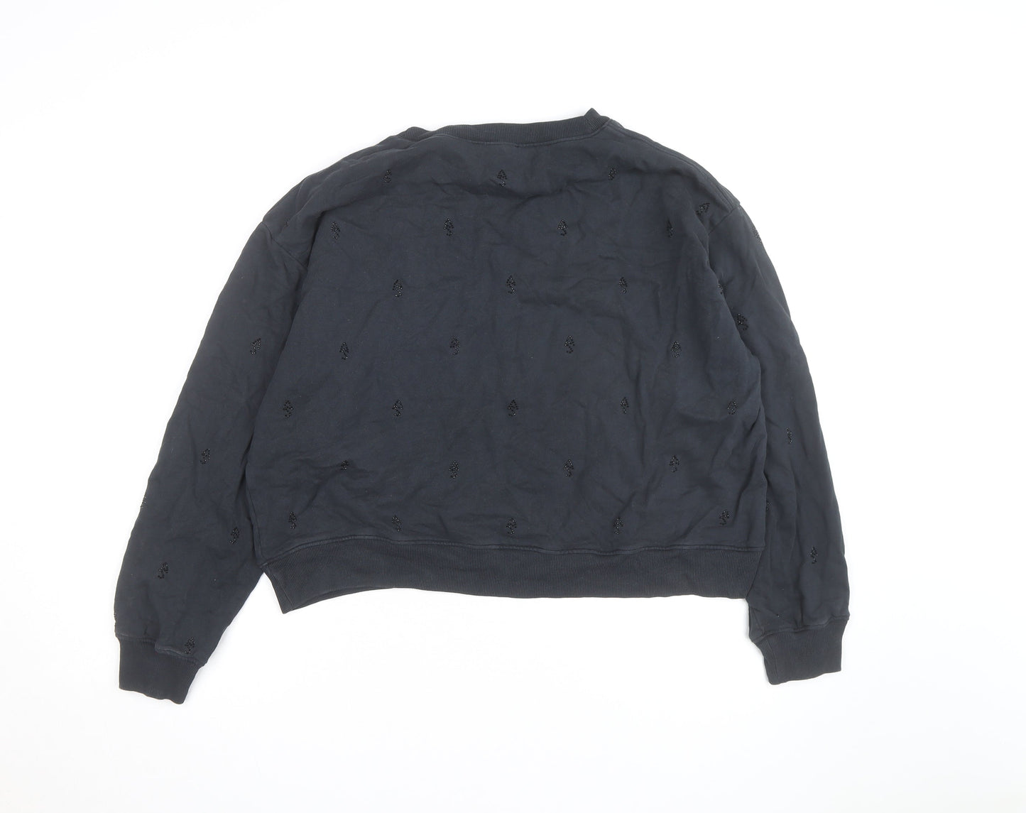 AllSaints Women Black Beaded Crew Neck Pullover Sweatshirt Medium