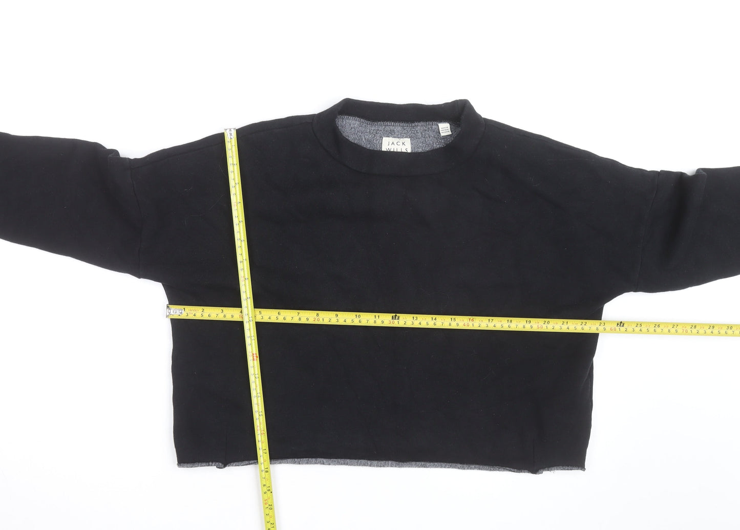 Jack Wills Womens Black UK 10 Cropped Pullover Sweatshirt