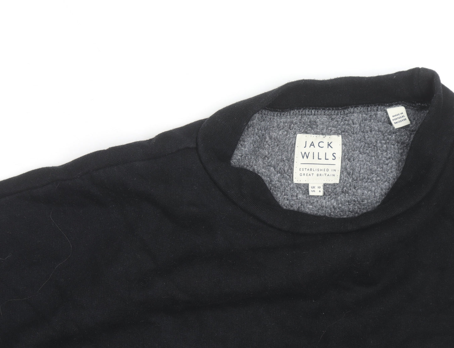 Jack Wills Womens Black UK 10 Cropped Pullover Sweatshirt