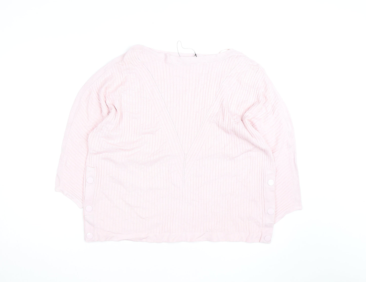 Marks and Spencer Women Pink XL Ribbed V-Neck Pullover Jumper