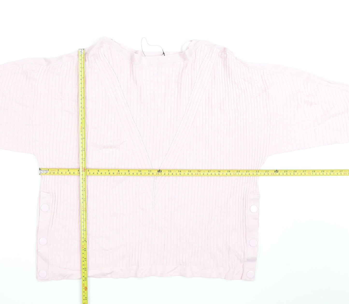 Marks and Spencer Women Pink XL Ribbed V-Neck Pullover Jumper