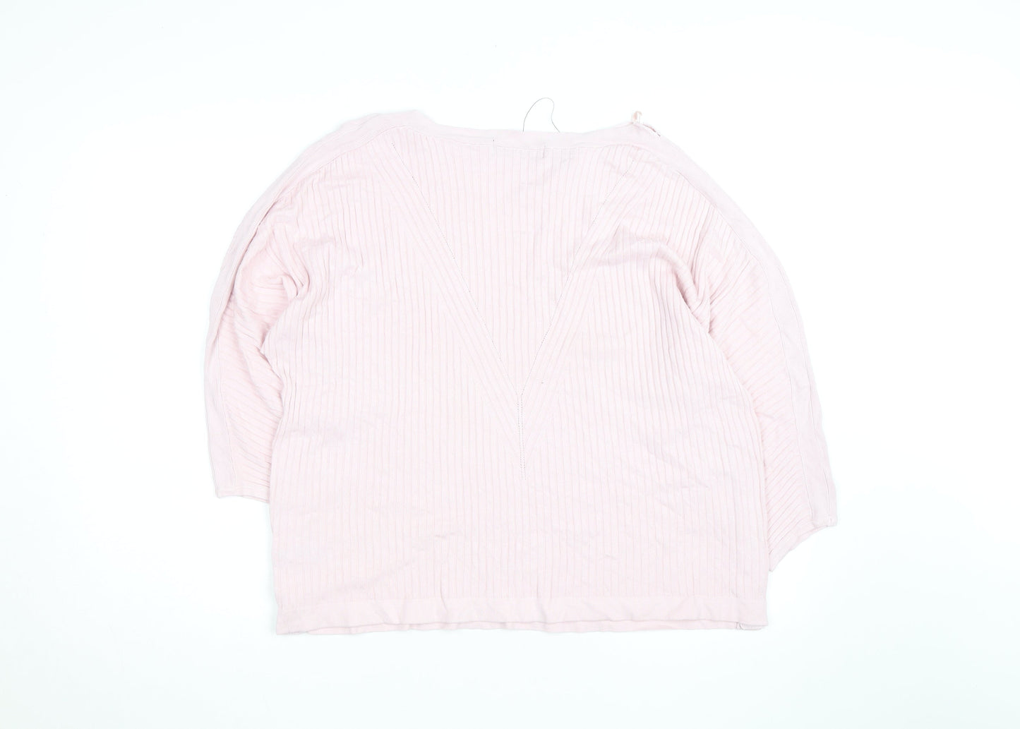 Marks and Spencer Women Pink XL Ribbed V-Neck Pullover Jumper