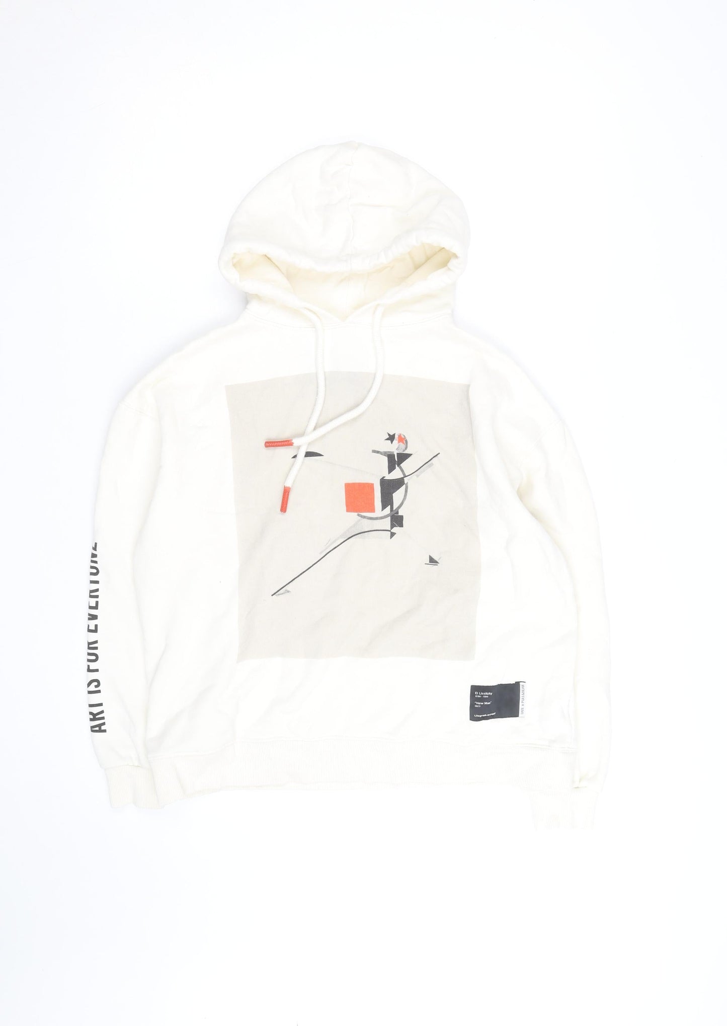 Pull&Bear Men's White Graphic Art Hoodie Size L Pullover Fleece