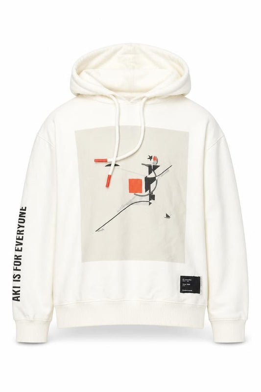 Pull&Bear Men's White Graphic Art Hoodie Size L Pullover Fleece