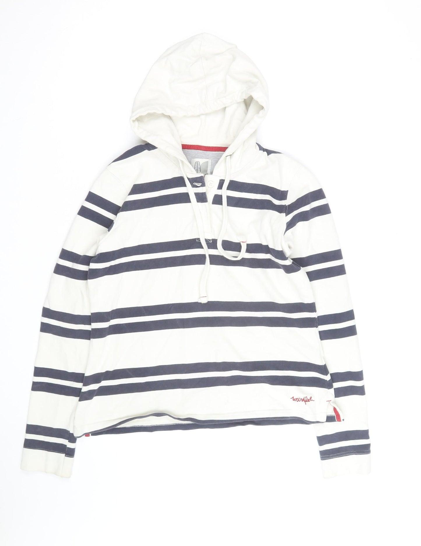 White Stuff Womens White Navy Striped Hoodie Size 14 Cotton Pullover