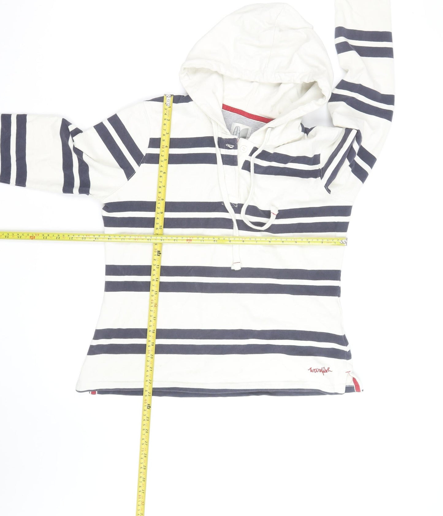 White Stuff Womens White Navy Striped Hoodie Size 14 Cotton Pullover