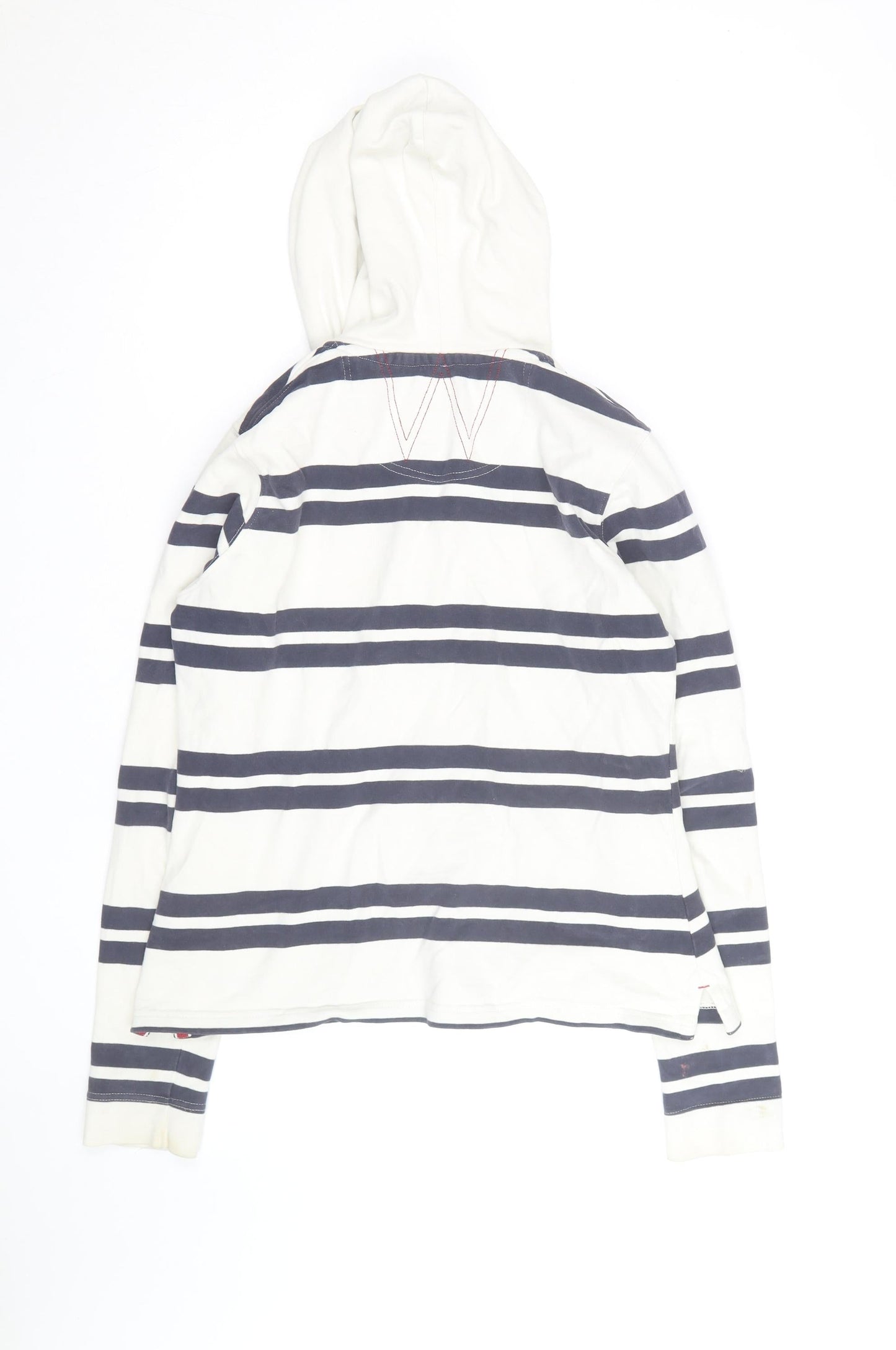 White Stuff Womens White Navy Striped Hoodie Size 14 Cotton Pullover
