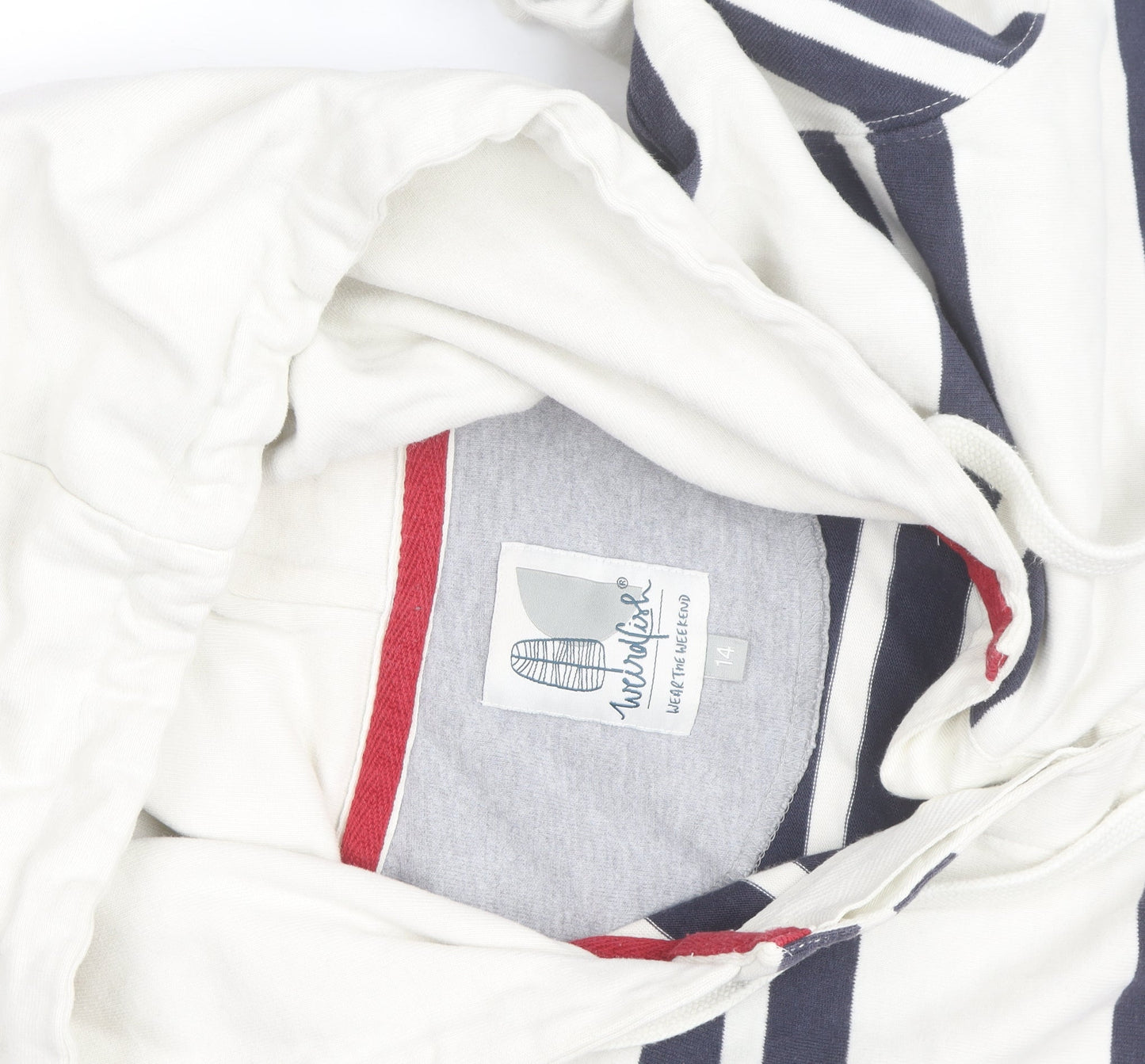 White Stuff Womens White Navy Striped Hoodie Size 14 Cotton Pullover