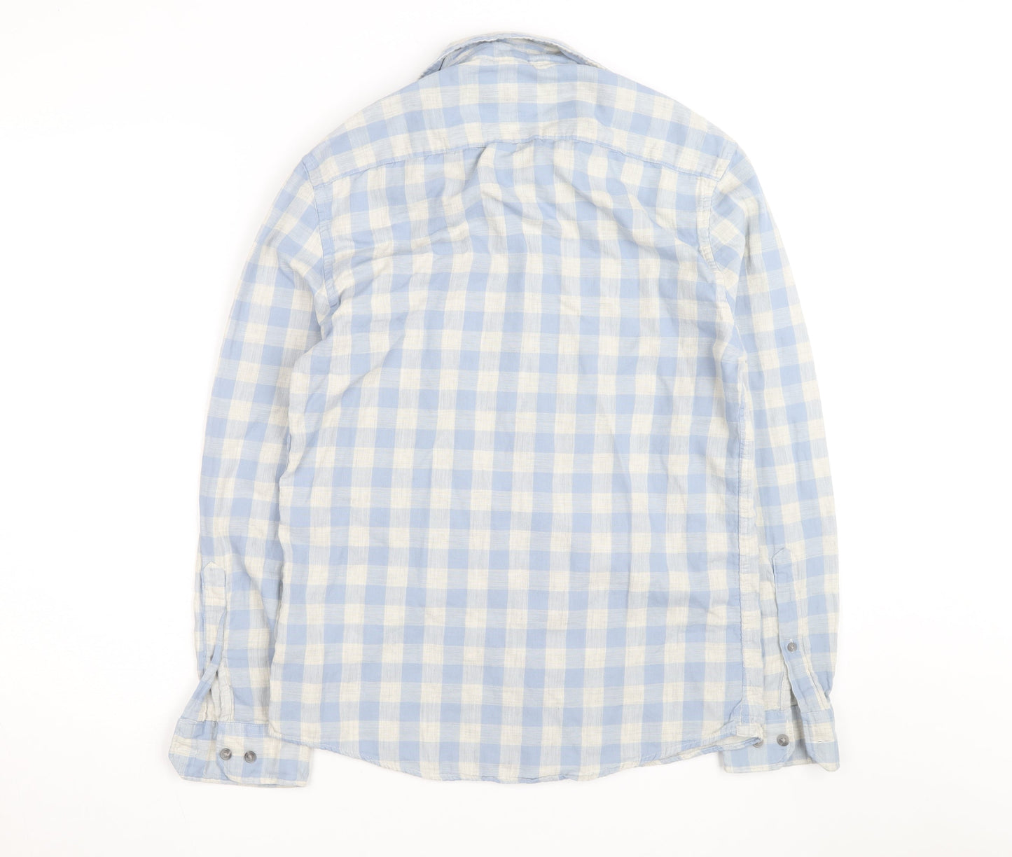 Marks and Spencer Men's Blue Check Linen Cotton Regular Fit Shirt S