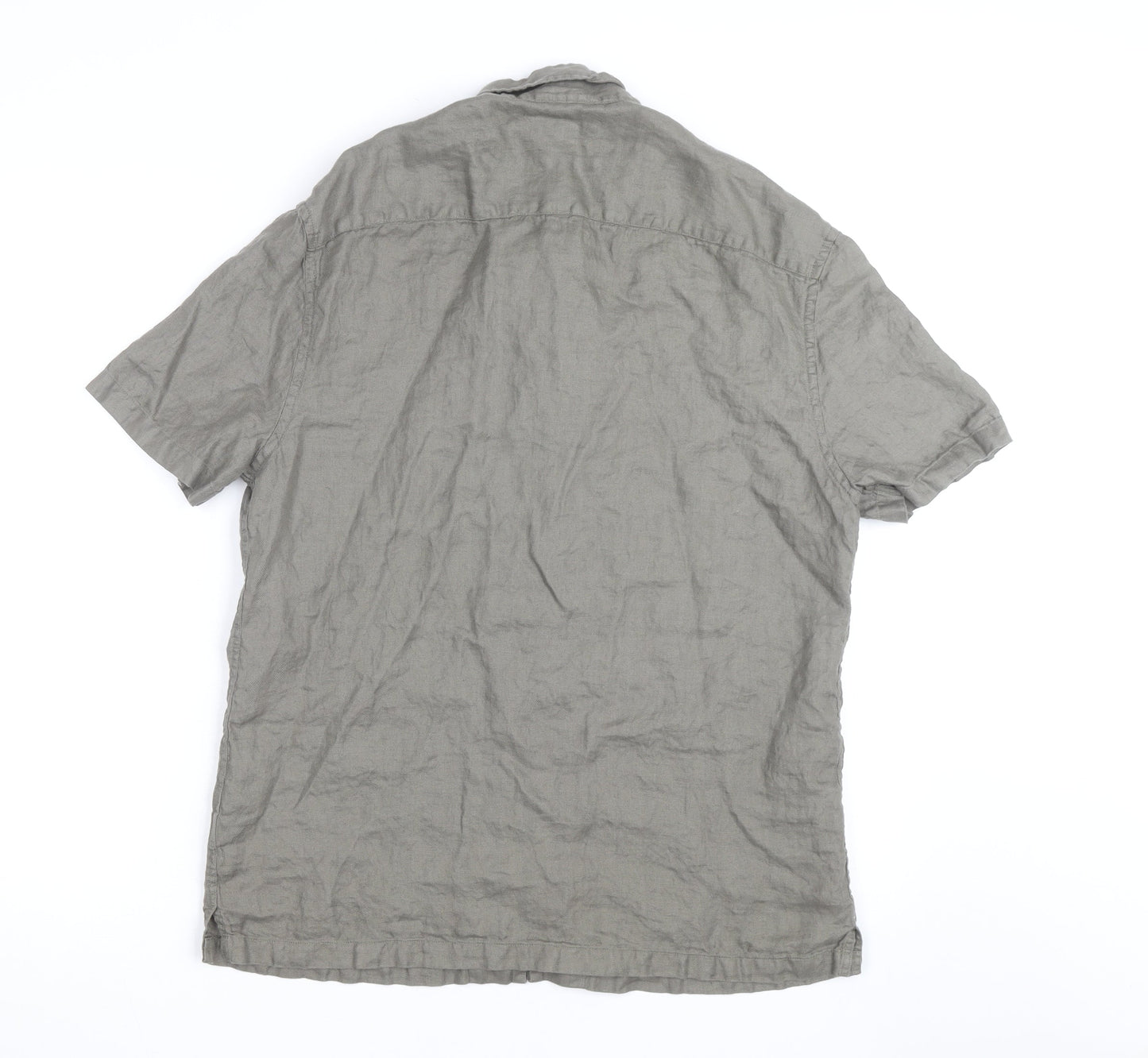 Marks and Spencer Men's Grey Linen Short Sleeve Button-Up Shirt Size M