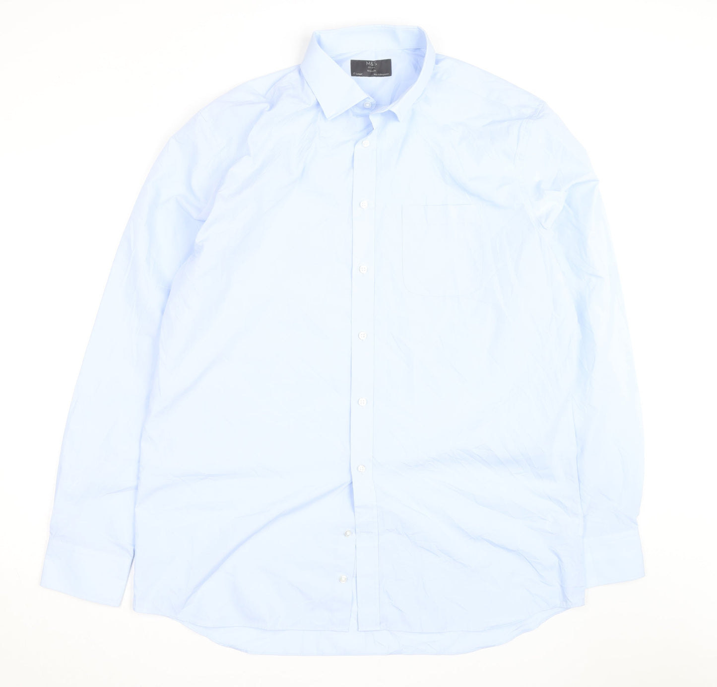 Marks and Spencer Men's Light Blue Regular Fit Long Sleeve Button-Up Shirt 17L