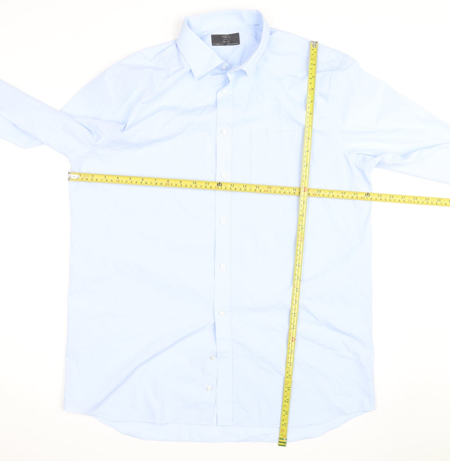 Marks and Spencer Men's Light Blue Regular Fit Long Sleeve Button-Up Shirt 17L