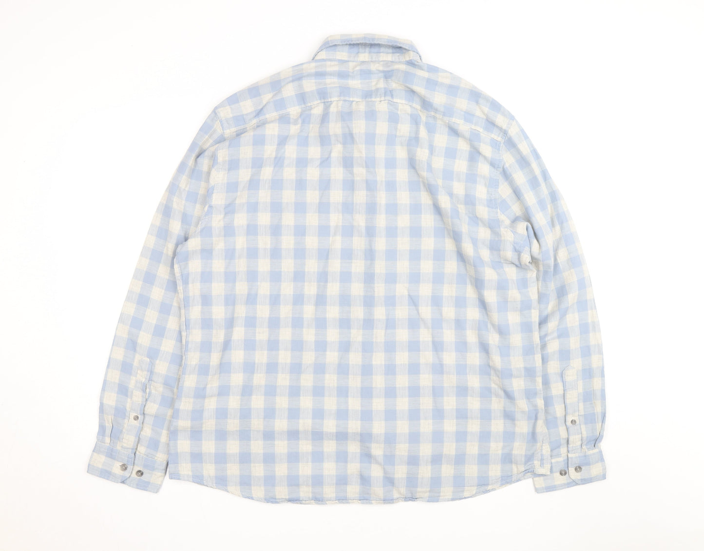 Marks and Spencer Men's Blue Check Regular Fit 2XL Long Sleeve Shirt