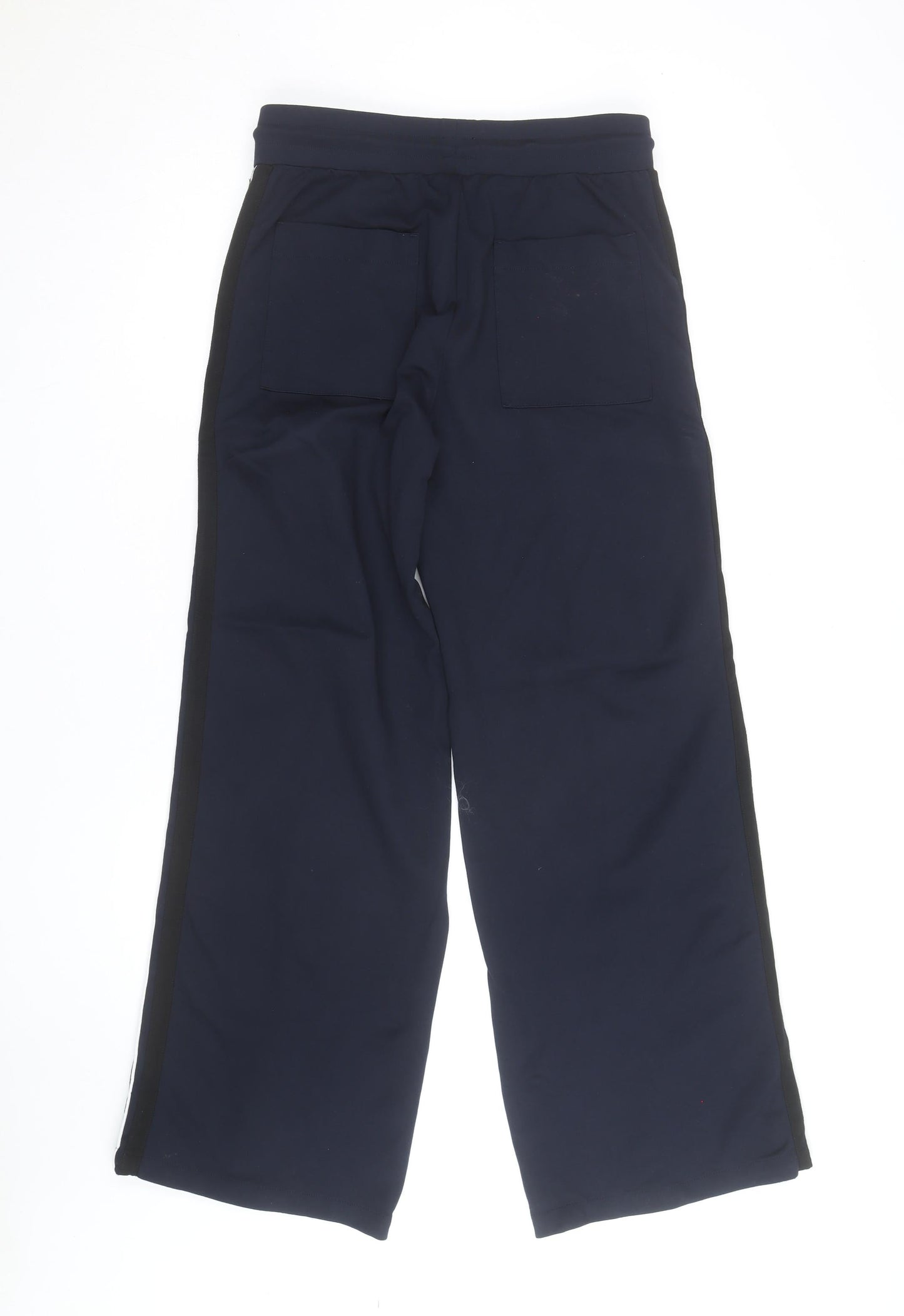 Marks and Spencer Womens Navy Green Stripe Wide-Leg Jogger Trousers Size 12