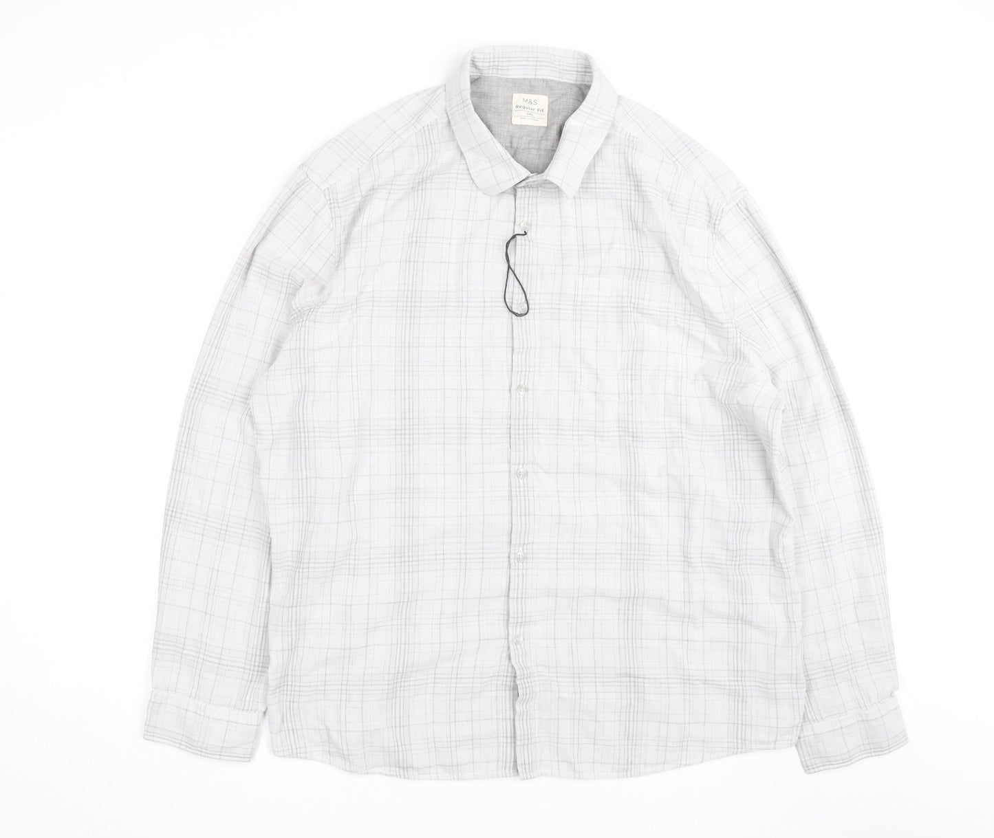 Marks and Spencer Men’s Grey Check 3XL Regular Fit Long Sleeve Shirt