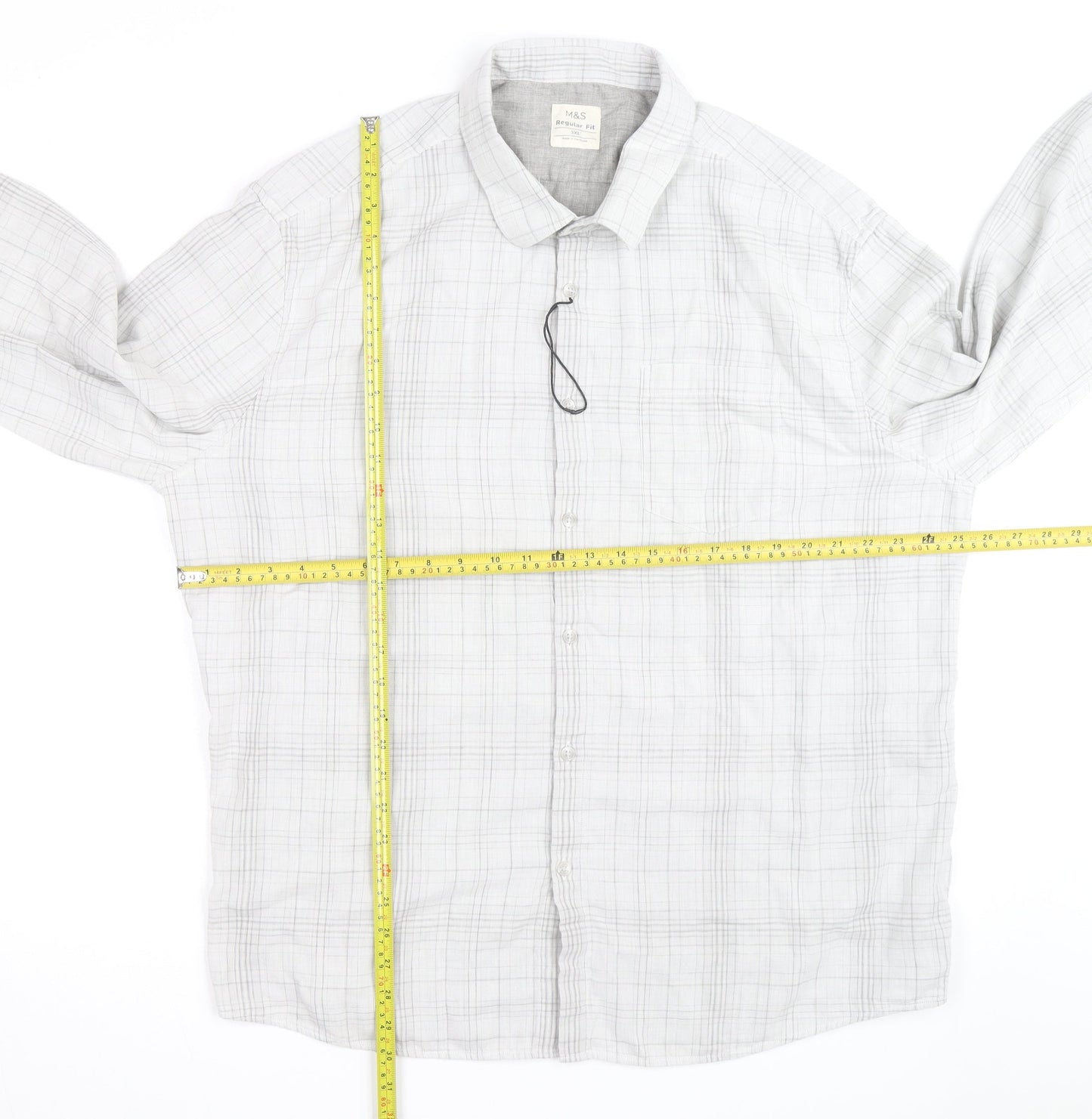 Marks and Spencer Men’s Grey Check 3XL Regular Fit Long Sleeve Shirt