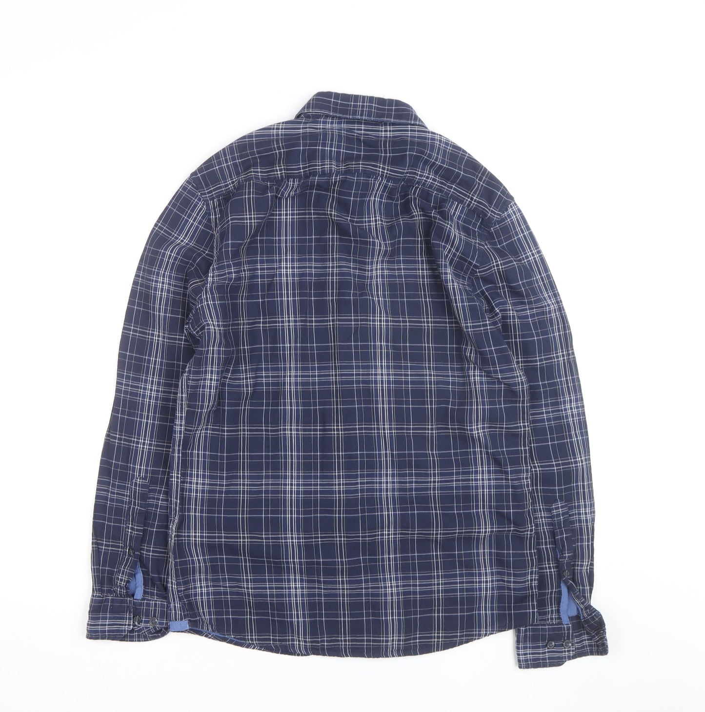 Marks and Spencer Men’s Blue Check Regular Fit Cotton Long Sleeve Shirt S