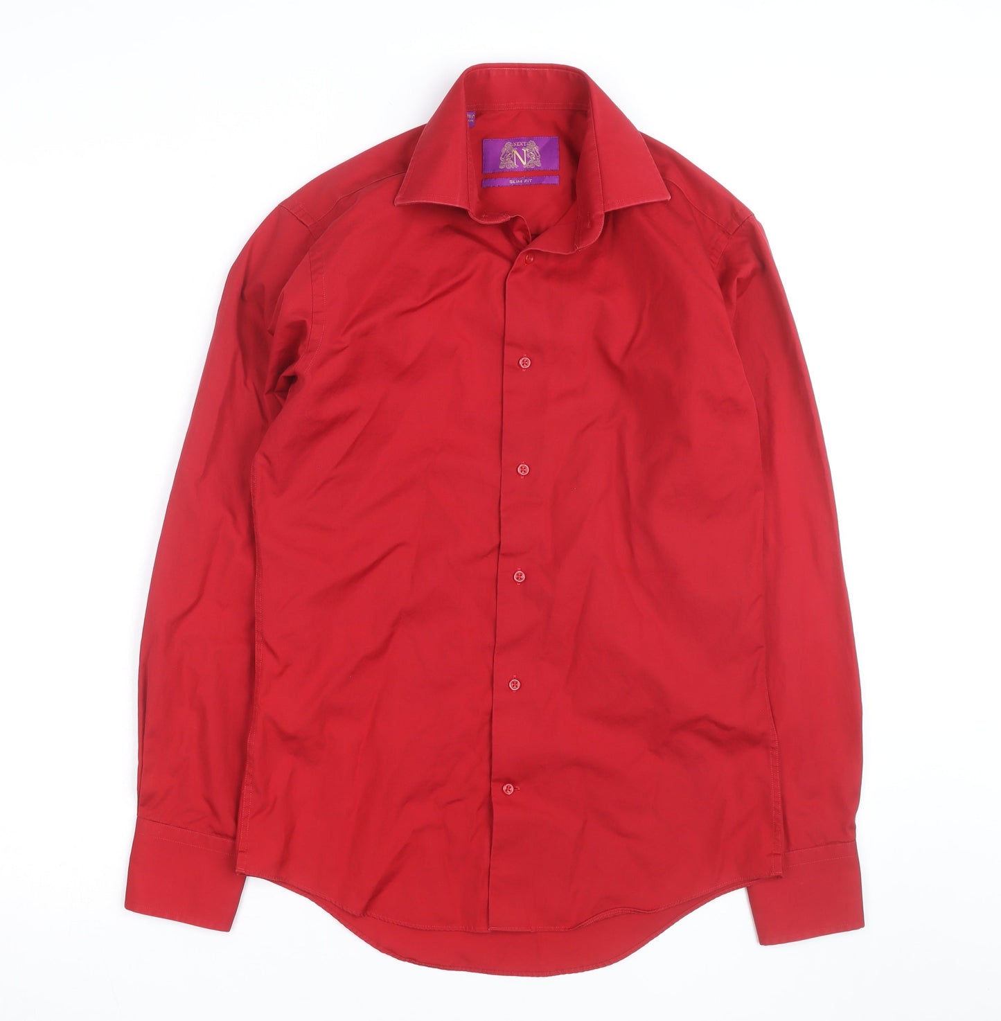 Next Men's Red Slim Fit Long Sleeve Button-Up Shirt Size M