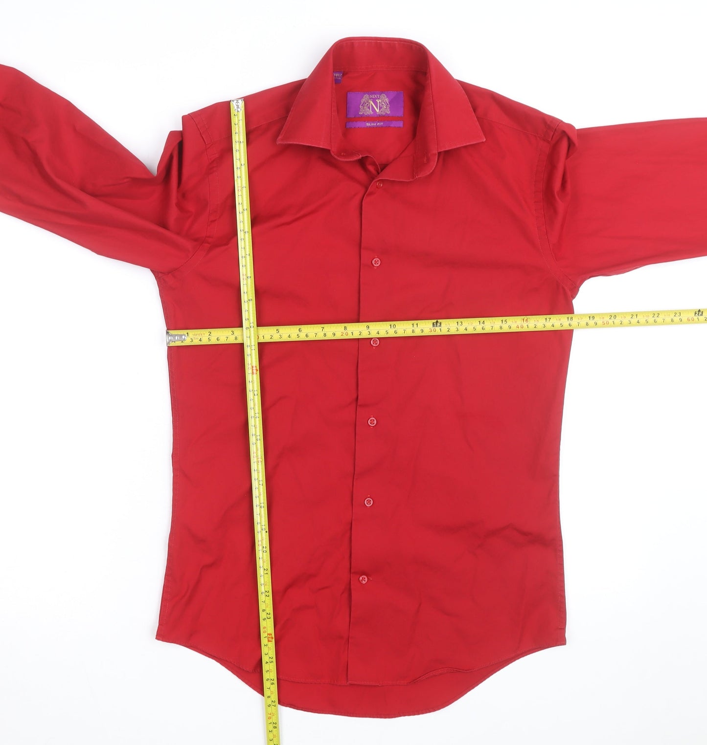 Next Men's Red Slim Fit Long Sleeve Button-Up Shirt Size M