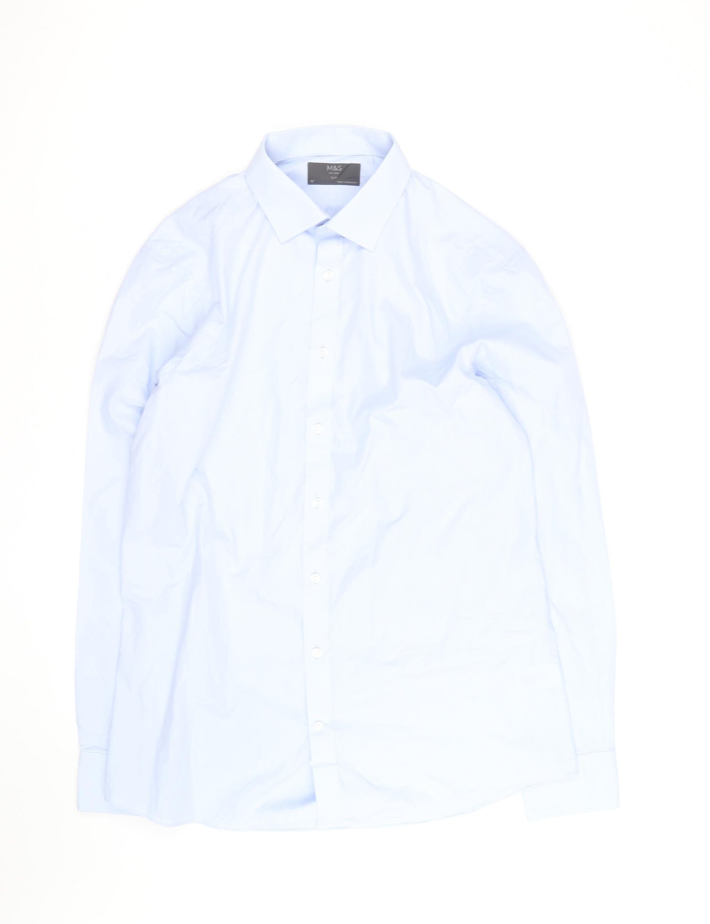 Marks and Spencer Men's Blue Slim Fit Long Sleeve Button-Up Shirt Size 16