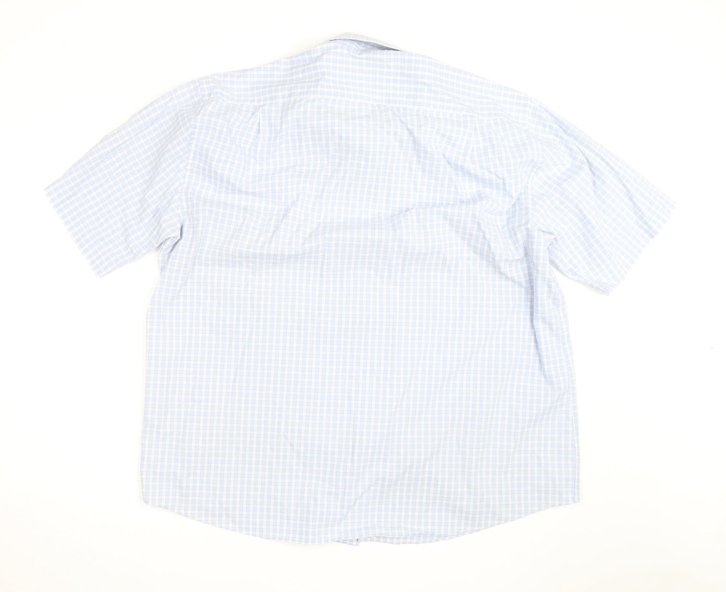 Marks and Spencer Men's Blue Check Cotton Short Sleeve Button-Up Shirt 18.5in